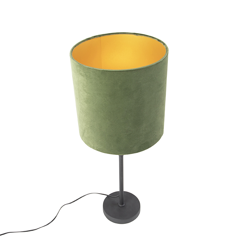 lampe de table noir avec abat-jour en velours vert avec or 25 cm - parte