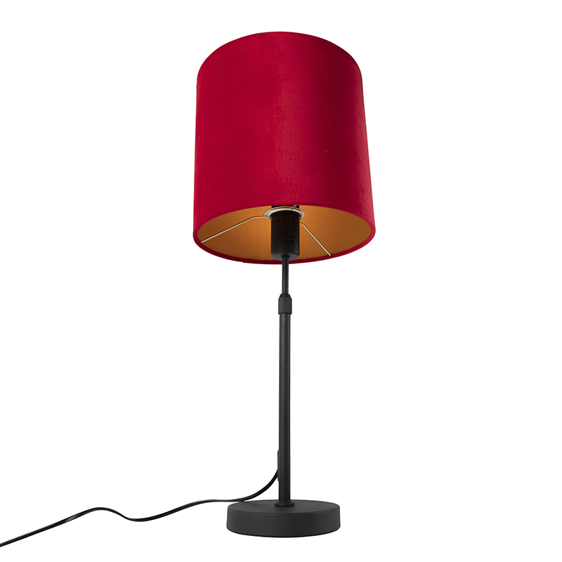 lampe de table noir avec abat-jour en velours rouge avec or 25 cm - parte