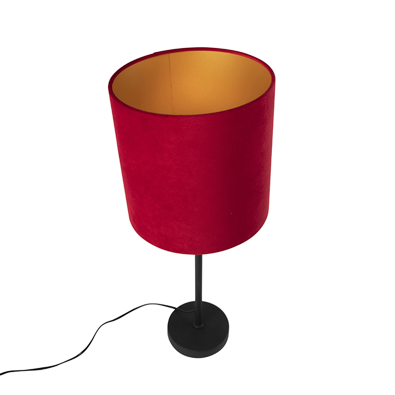 lampe de table noir avec abat-jour en velours rouge avec or 25 cm - parte