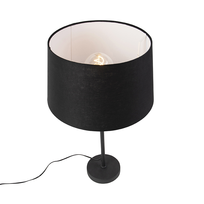 lampe de table noir avec abat-jour en lin noir 35 cm réglable - parte