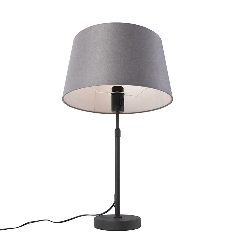 lampe de table noir avec abat-jour en lin gris 35 cm réglable - parte