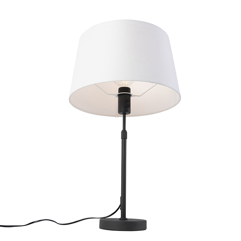 lampe de table noir avec abat-jour en lin blanc 35 cm réglable - parte