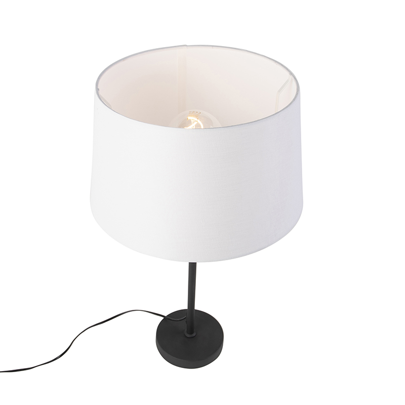 lampe de table noir avec abat-jour en lin blanc 35 cm réglable - parte