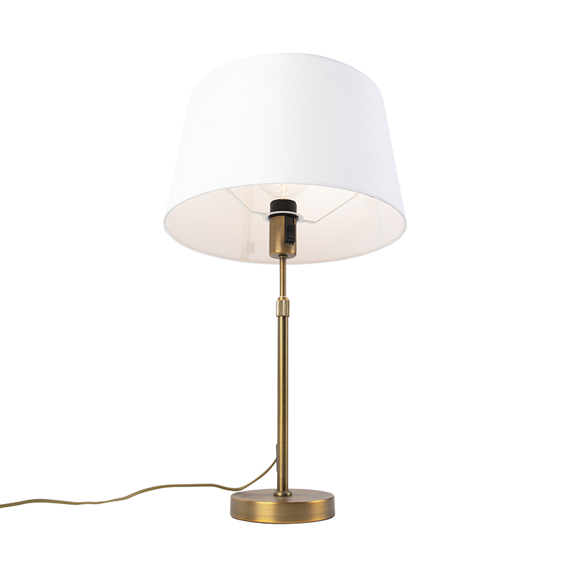 lampe de table en bronze avec abat-jour en lin blanc 35cm - parte