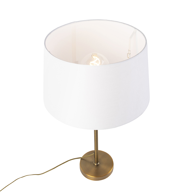 lampe de table en bronze avec abat-jour en lin blanc 35cm - parte