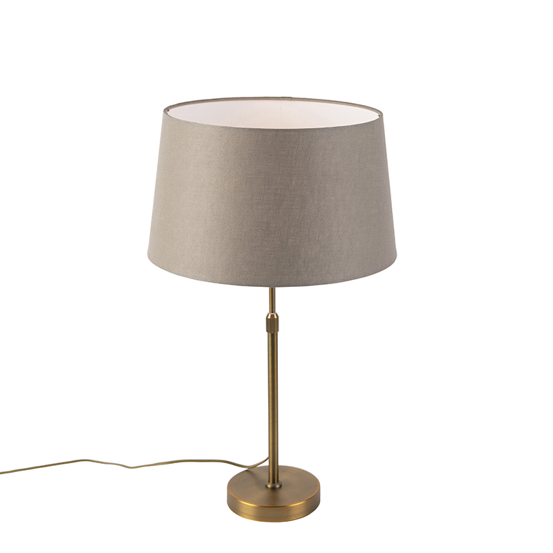 Lampă de masă din bronz cu abajur de in taupe 35cm - Parte