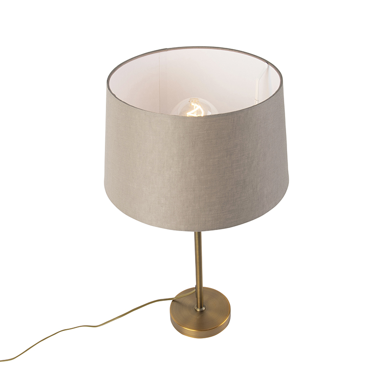 lampe de table en bronze avec abat-jour en lin taupe 35cm - parte