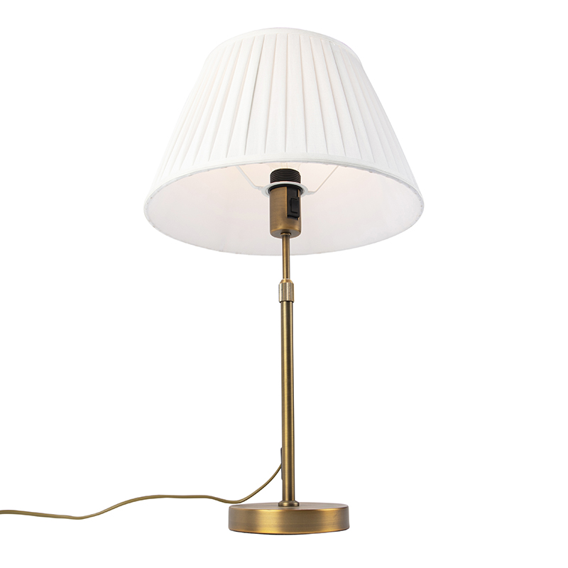 lampe de table en bronze avec abat-jour plissé blanc 35cm - parte