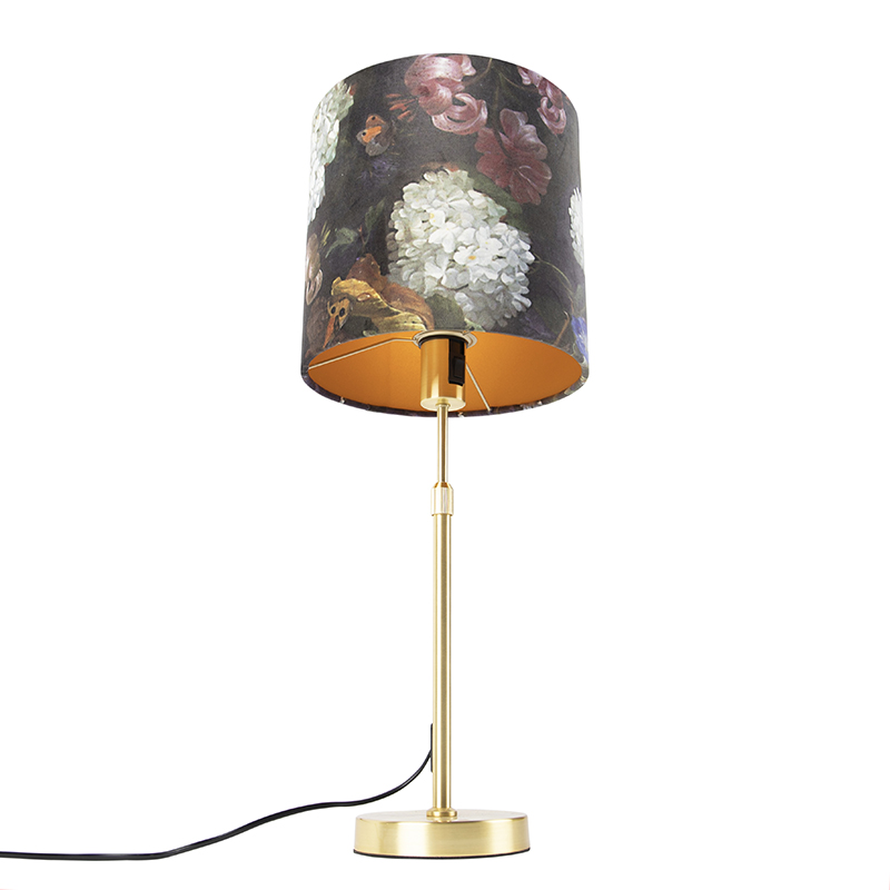 lampe de table or / laiton avec abat-jour velours fleurs 25 cm - parte