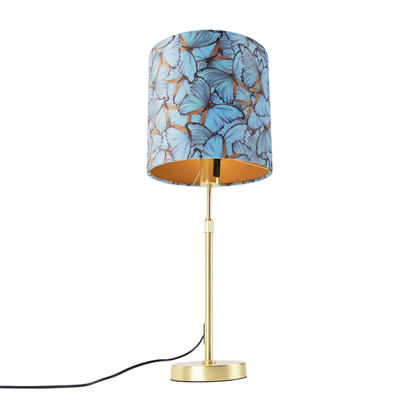 lampe de table or / laiton avec abat-jour velours papillons 25 cm - parte