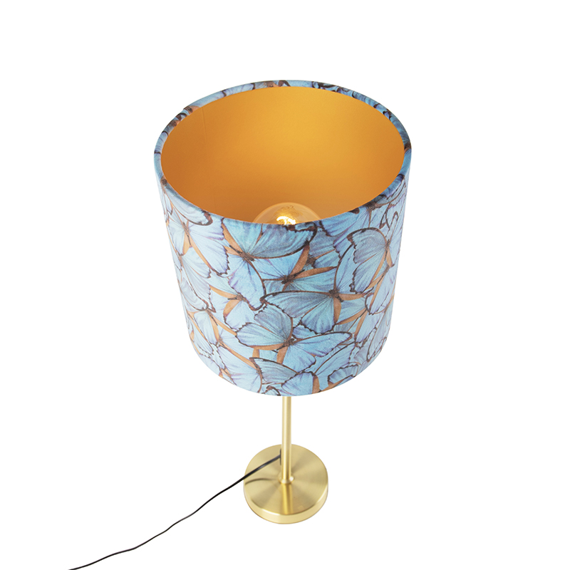lampe de table or / laiton avec abat-jour velours papillons 25 cm - parte