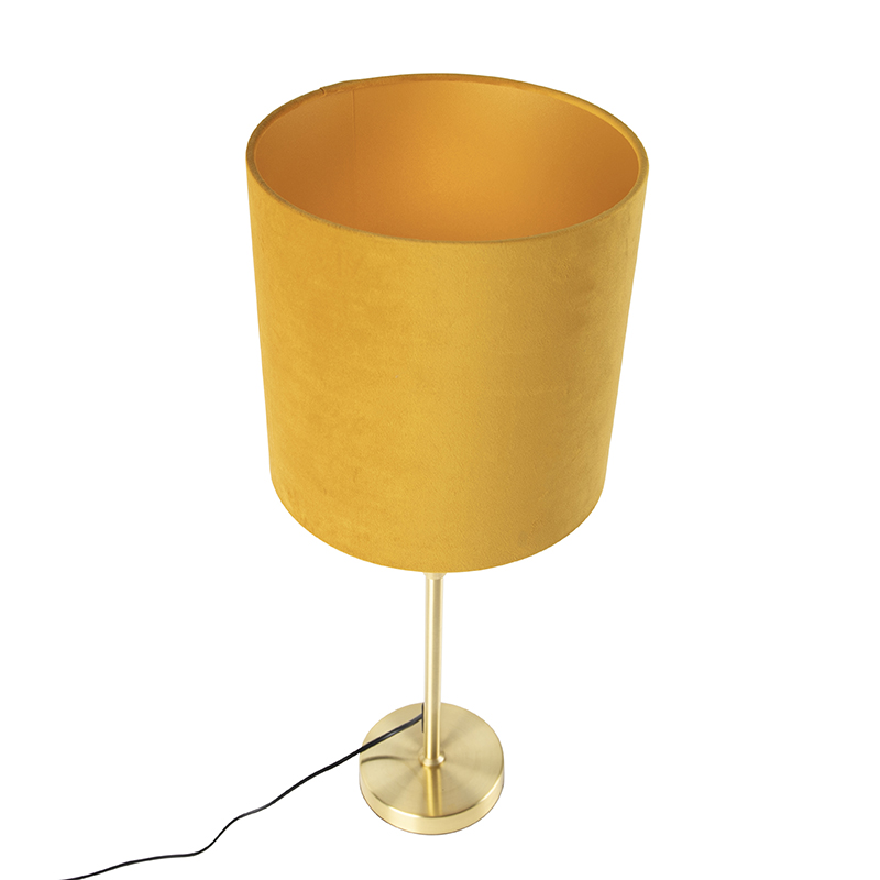 lampe de table or / laiton avec abat-jour velours jaune 25 cm - parte