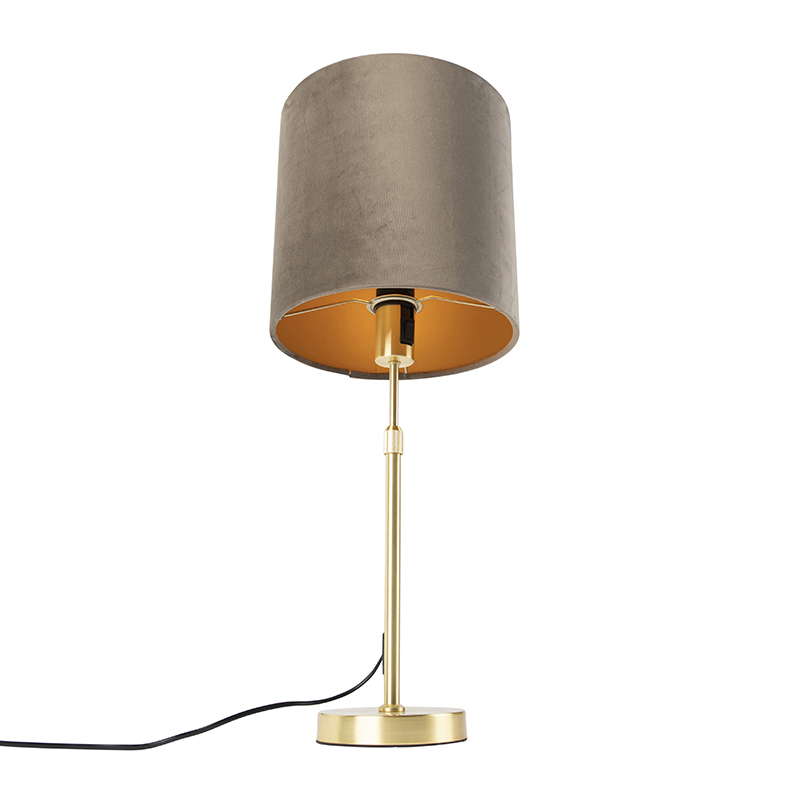 lampe de table or / laiton avec abat-jour en velours taupe 25 cm - parte