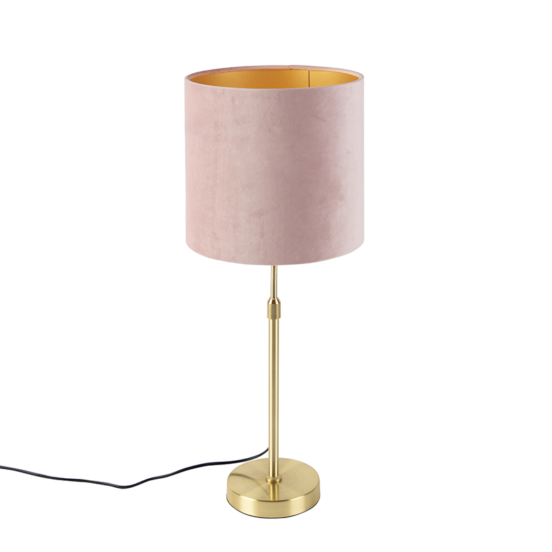 Bordslampa guld / mässing med velourskugga rosa 25 cm – Parte
