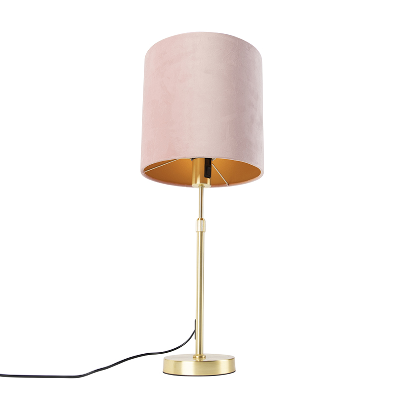 lampe de table or / laiton avec abat-jour velours rose 25 cm - parte