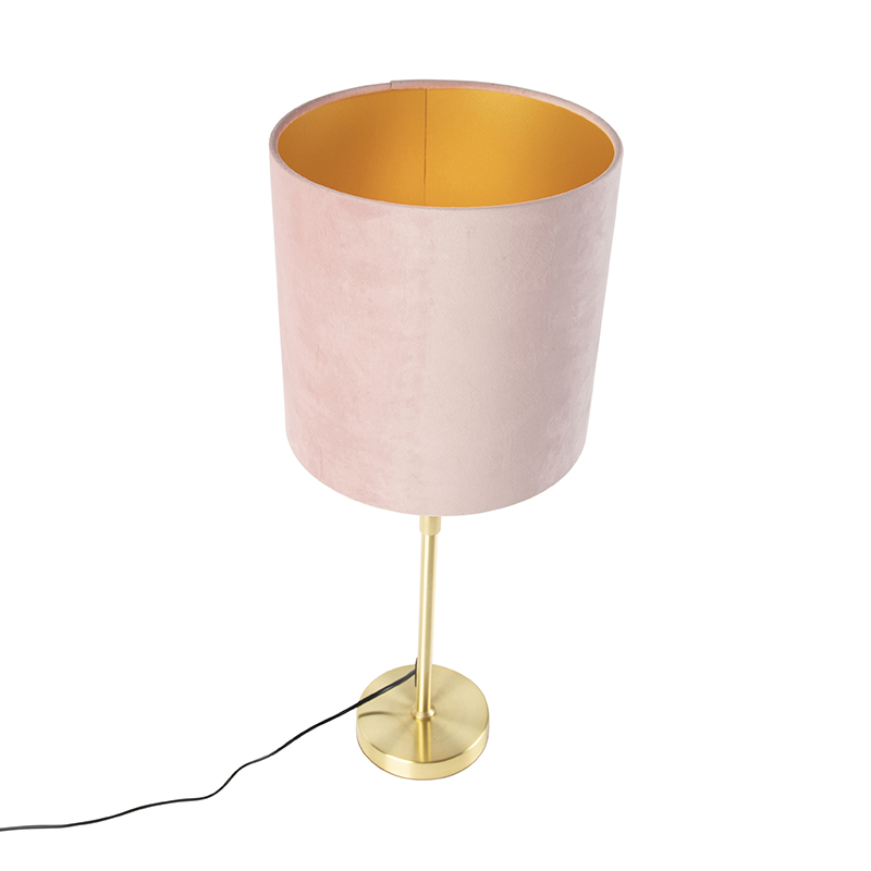 lampe de table or / laiton avec abat-jour velours rose 25 cm - parte