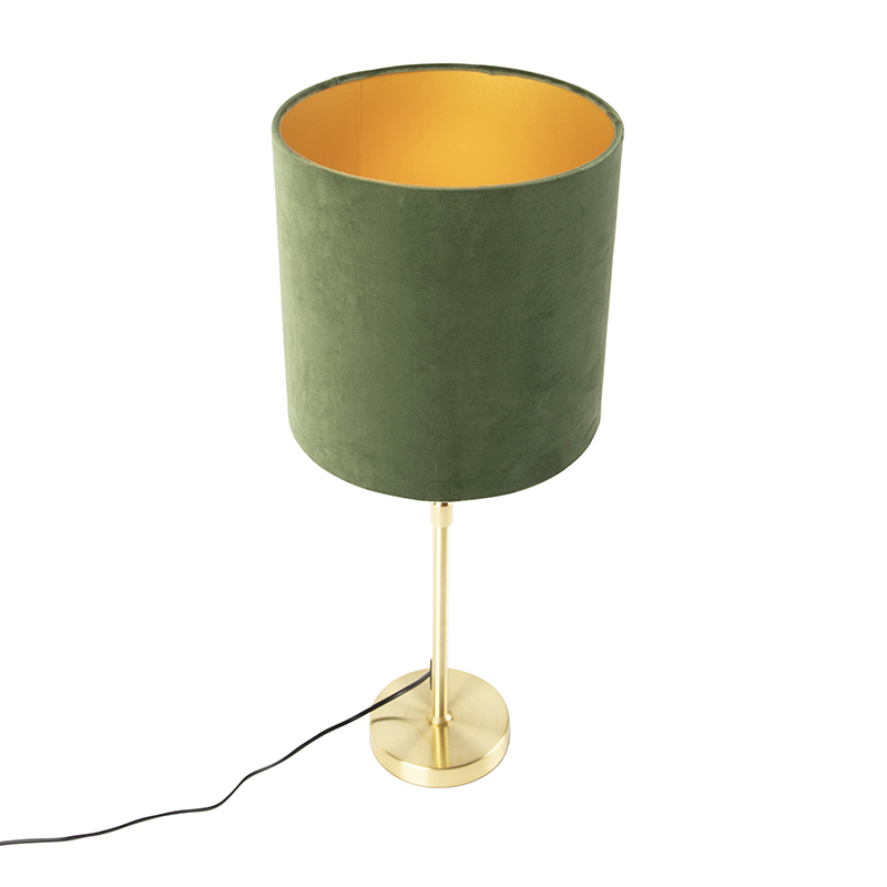 lampe de table or / laiton avec abat-jour velours vert 25 cm - parte