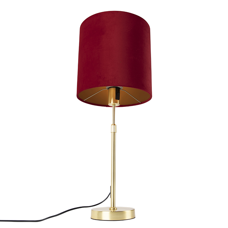 lampe de table or / laiton avec abat-jour en velours rouge 25 cm - parte