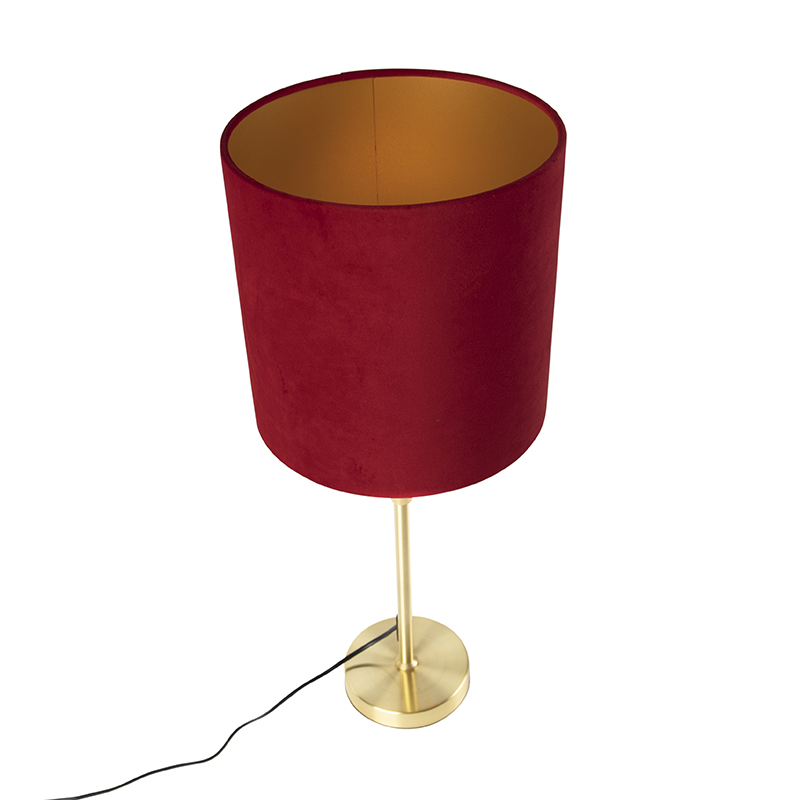 lampe de table or / laiton avec abat-jour en velours rouge 25 cm - parte