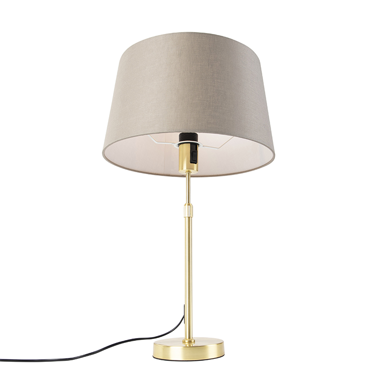 lampe de table or / laiton avec abat-jour lin taupe 35 cm - parte