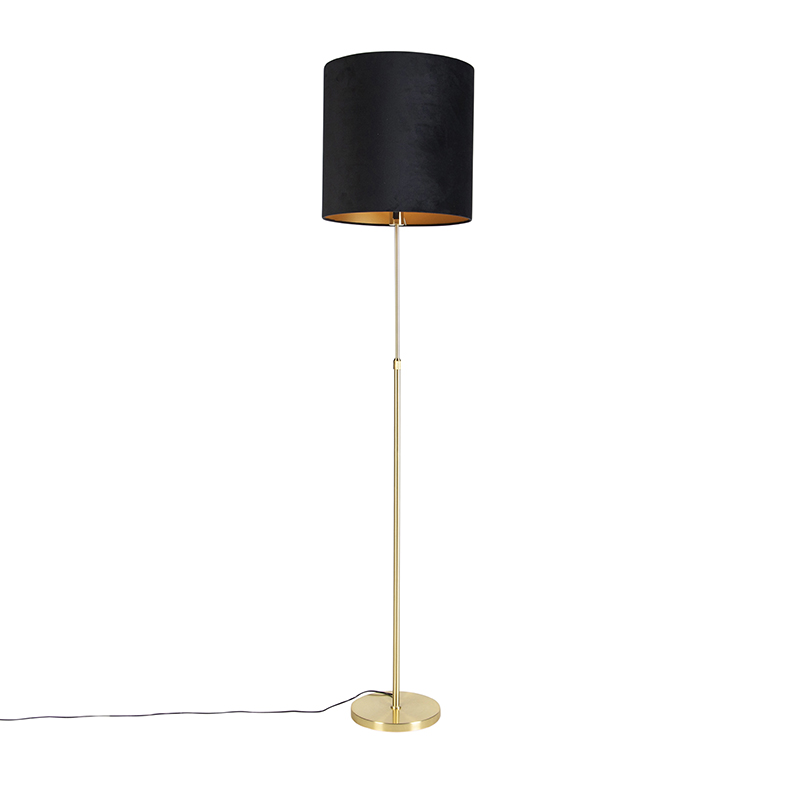Vloerlamp goud/messing met velours kap zwart 40/40 cm - Parte
