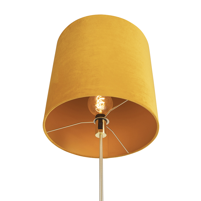 lampadaire or / laiton avec abat-jour velours jaune 40/40 cm - parte