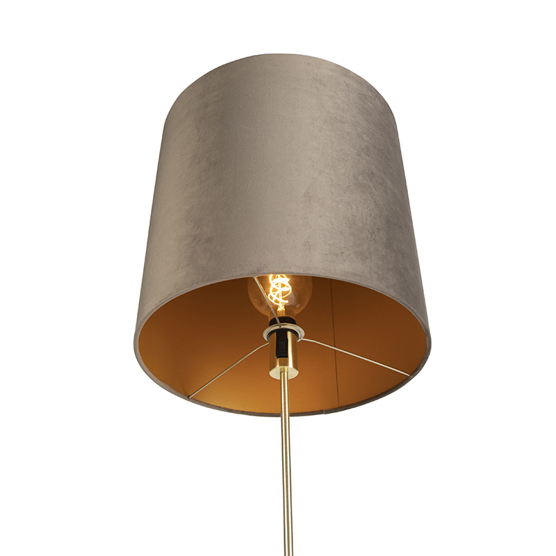 lampadaire or / laiton avec abat-jour en velours taupe 40/40 cm - parte