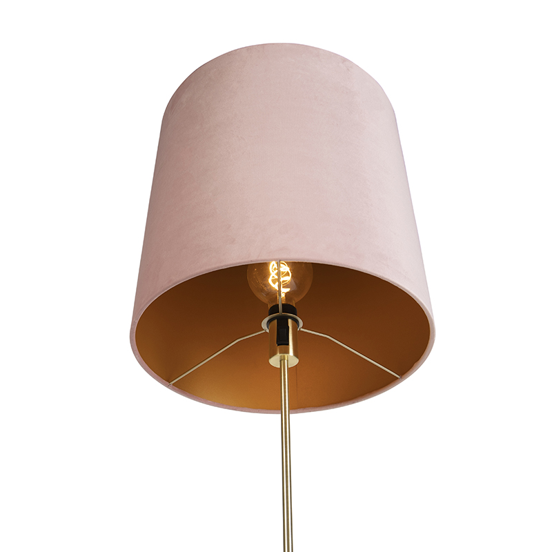 lampadaire or / laiton avec abat-jour velours rose 40/40 cm - parte