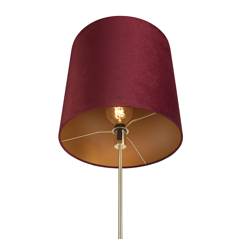 lampadaire or / laiton avec abat-jour velours rouge 40/40 cm - parte