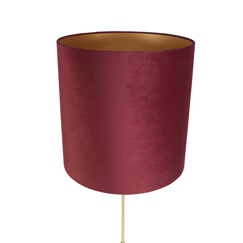 lampadaire or / laiton avec abat-jour velours rouge 40/40 cm - parte