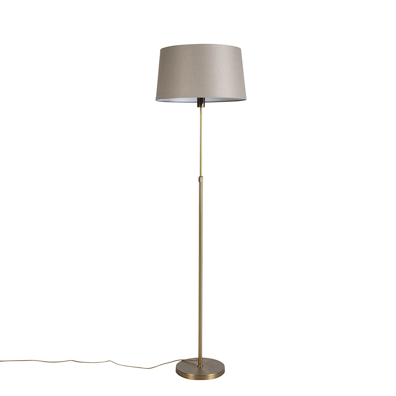 Stojaca lampa bronzová s tienidlom z ľanového plátna taupe 45 cm nastaviteľná - Parte