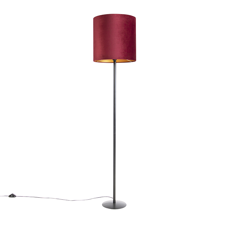 Lampa podłogowa czarna klosz welurowy czerwono-złoty 40cm – Simplo