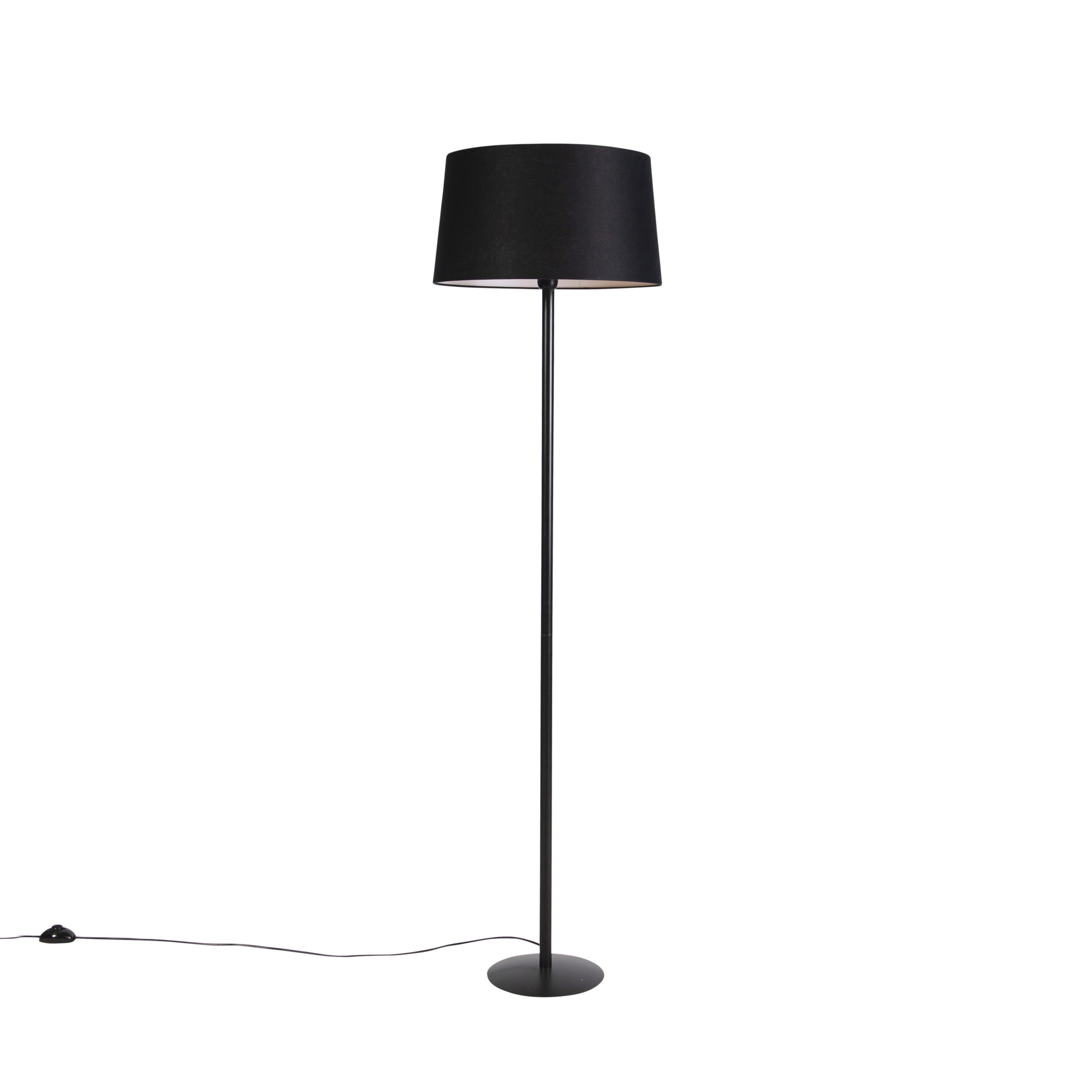 Čierna stojaca lampa s čiernym ľanovým tienidlom 45 cm - Simplo