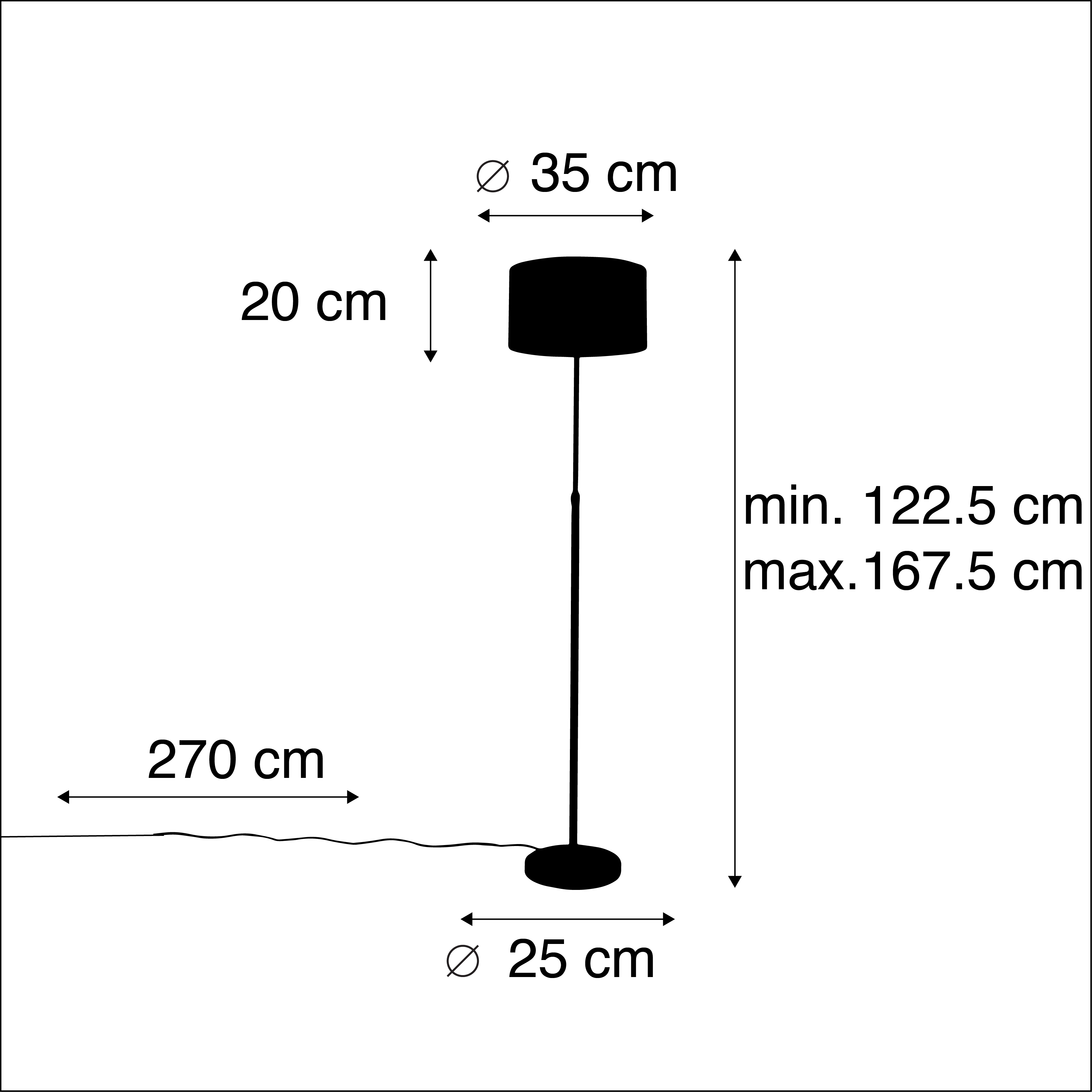 lampadaire noir avec abat-jour en velours noir avec or 35 cm - parte