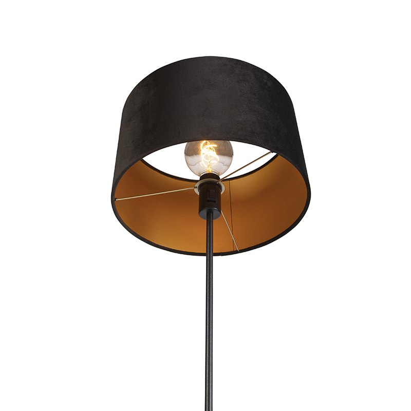 lampadaire noir avec abat-jour en velours noir avec or 35 cm - parte