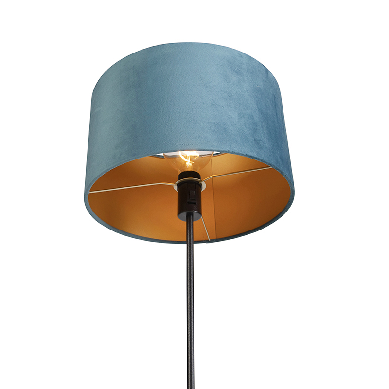 lampadaire noir avec abat-jour velours bleu avec or 35 cm - parte