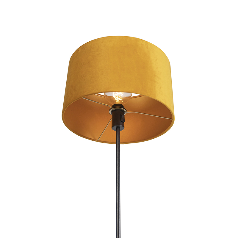 lampadaire noir avec abat-jour velours ocre jaune avec or 35 cm - parte