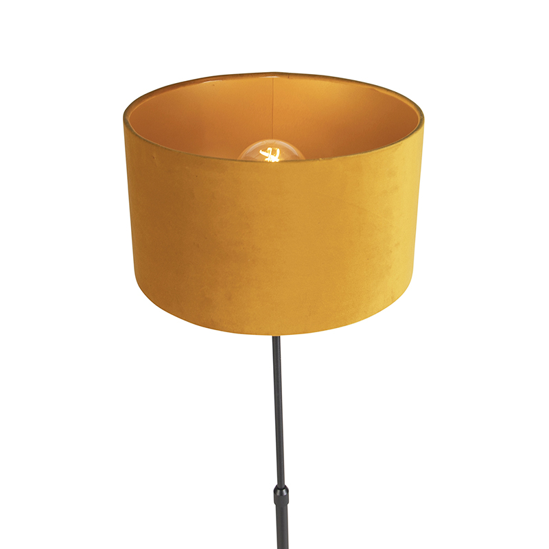 lampadaire noir avec abat-jour velours ocre jaune avec or 35 cm - parte