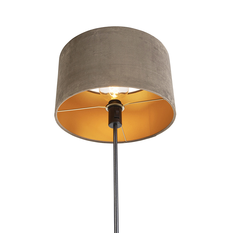 lampadaire noir avec abat-jour en velours taupe avec or 35 cm - parte