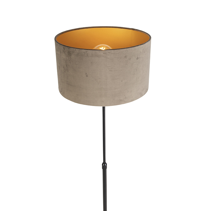 lampadaire noir avec abat-jour en velours taupe avec or 35 cm - parte