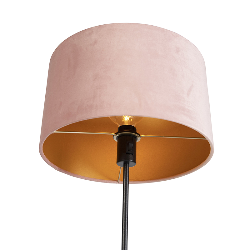 lampadaire noir avec abat-jour velours rose avec or 35 cm - parte