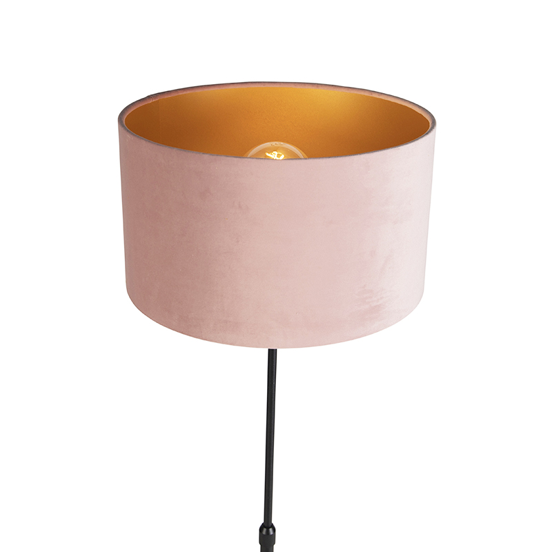 lampadaire noir avec abat-jour velours rose avec or 35 cm - parte