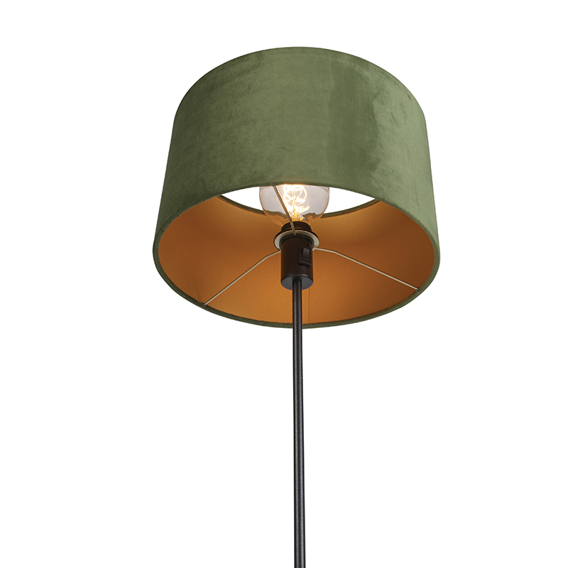 lampadaire noir avec abat-jour velours vert avec or 35 cm - parte