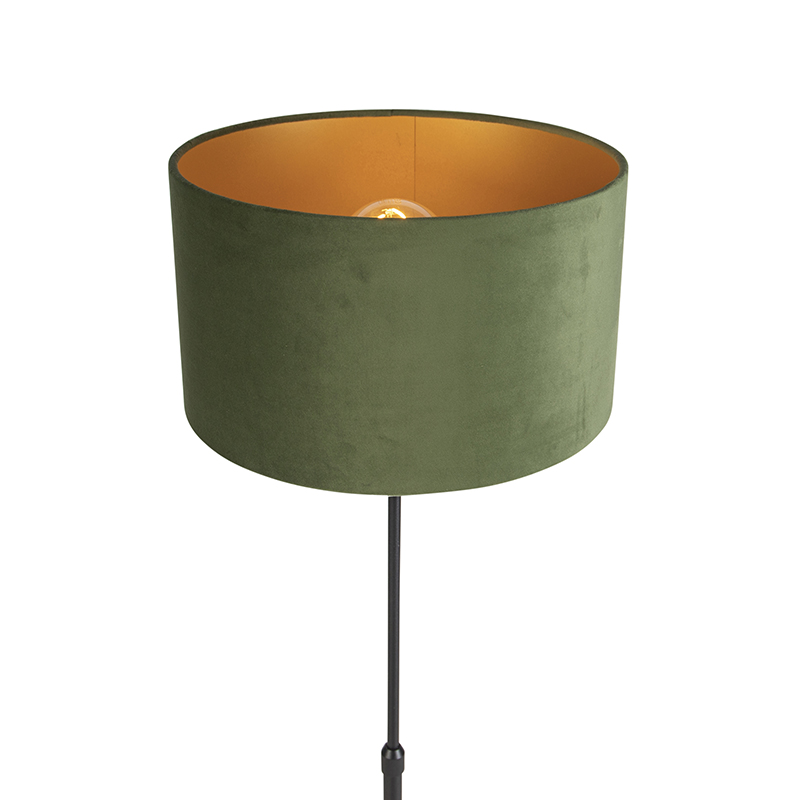 lampadaire noir avec abat-jour velours vert avec or 35 cm - parte