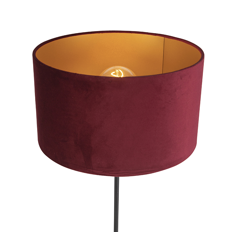 lampadaire noir avec abat-jour en velours rouge avec or 35 cm - parte