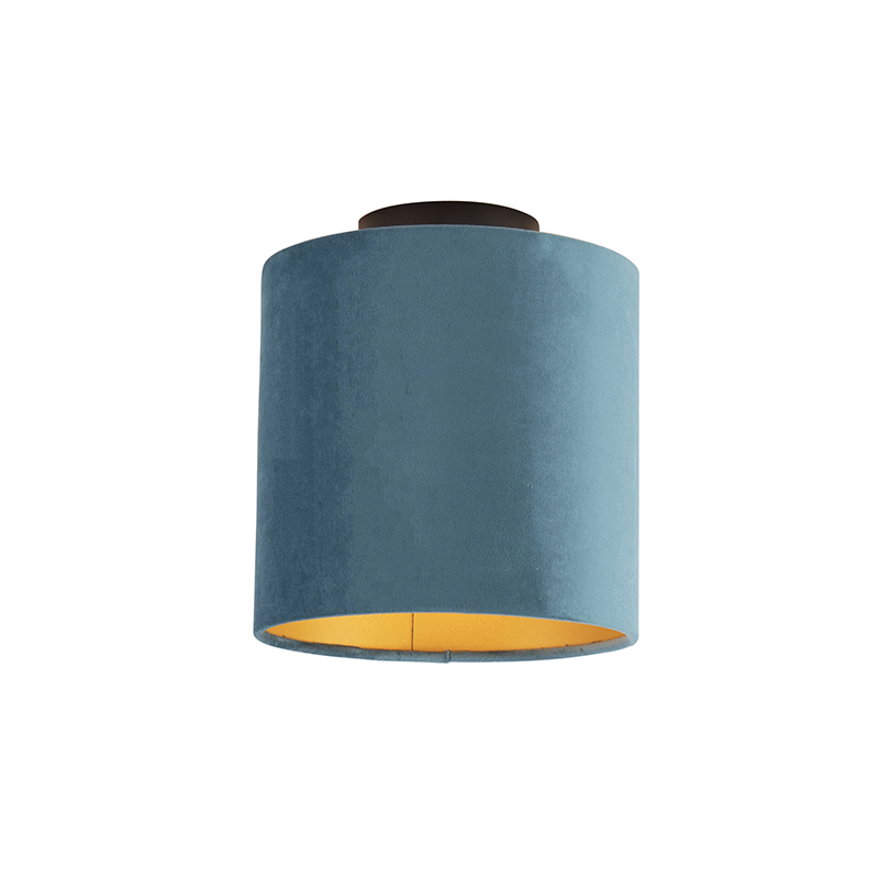 Loftlampe med velourskærm blå med guld 20 cm - Combi sort