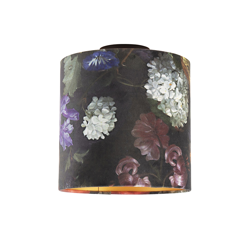 Mennyezeti lámpa velúr árnyalatú virágokkal, arany 25 cm - kombinált fekete