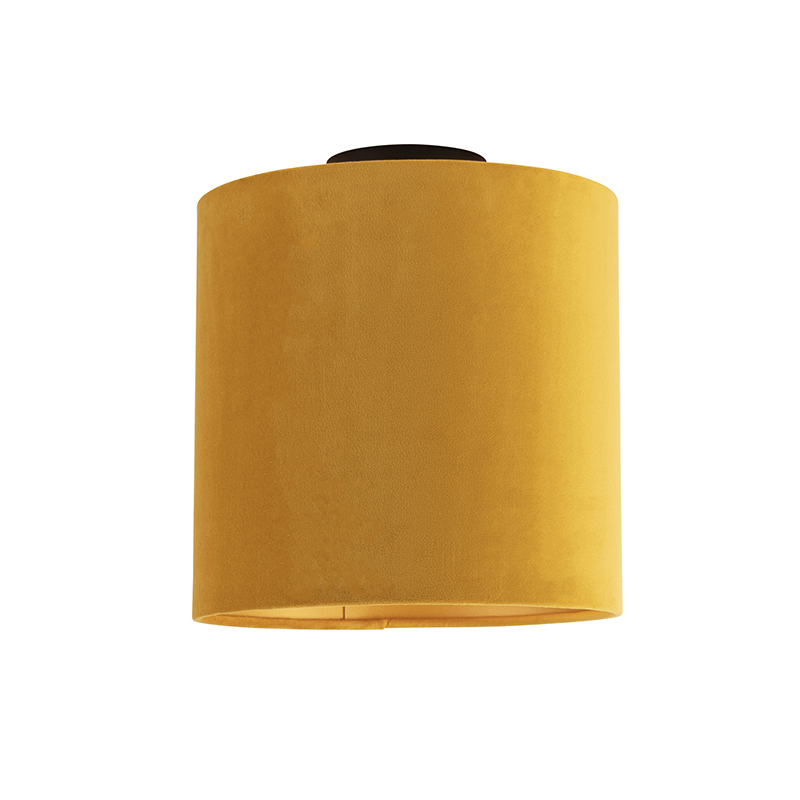 Lampă de tavan cu nuanță de velur ocru cu aur 25 cm - negru Combi