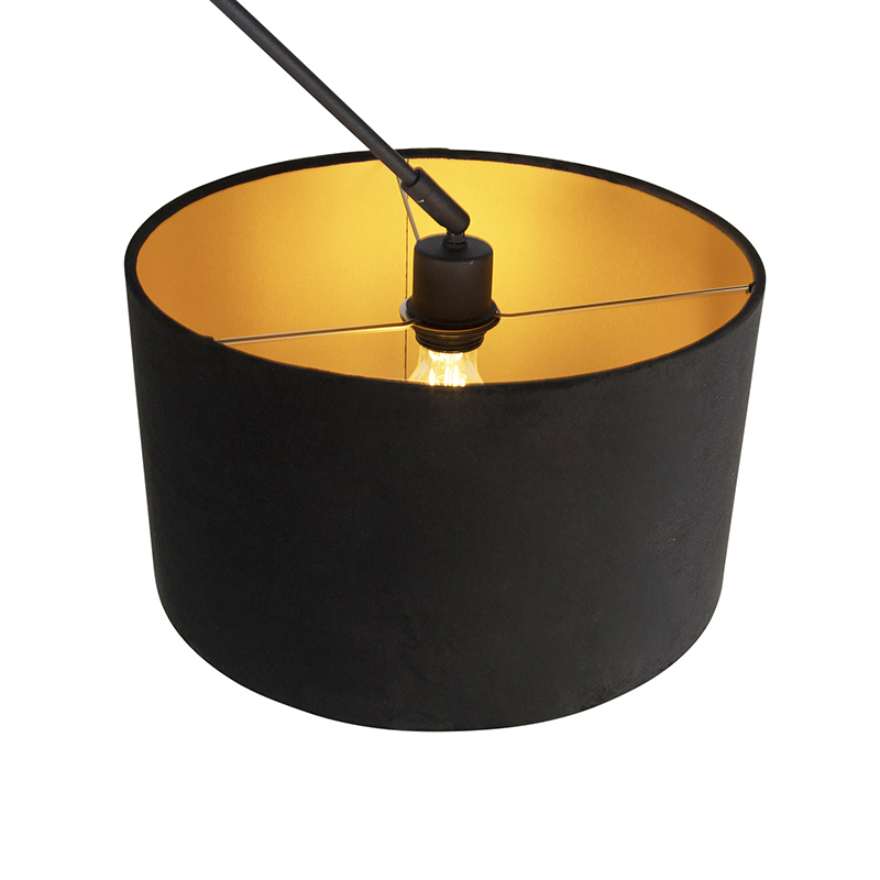Pendant Light Black with Velvet Lampshade Black with Gold 35 cm - Blitz