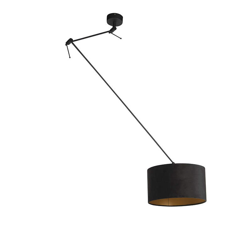 Pendant Light Black with Velvet Lampshade Black with Gold 35 cm - Blitz